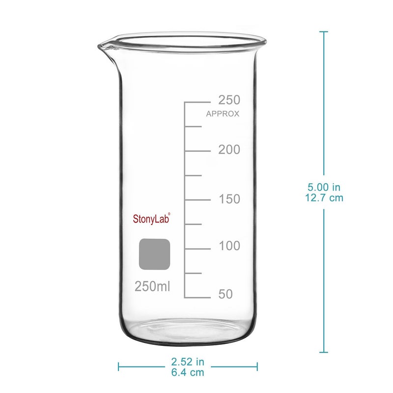 stonylab Borosilicate Glass Graduated Tall Beaker with Pouring Spout, 250 ml - Image 2